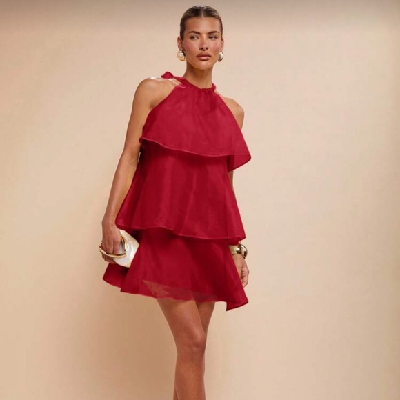 Rebellious Rose Red Halter Mini Dress 💌 - Picture 3 of 4